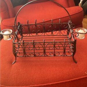 Metal display basket with two attached Andre holders. Southern Living at Home